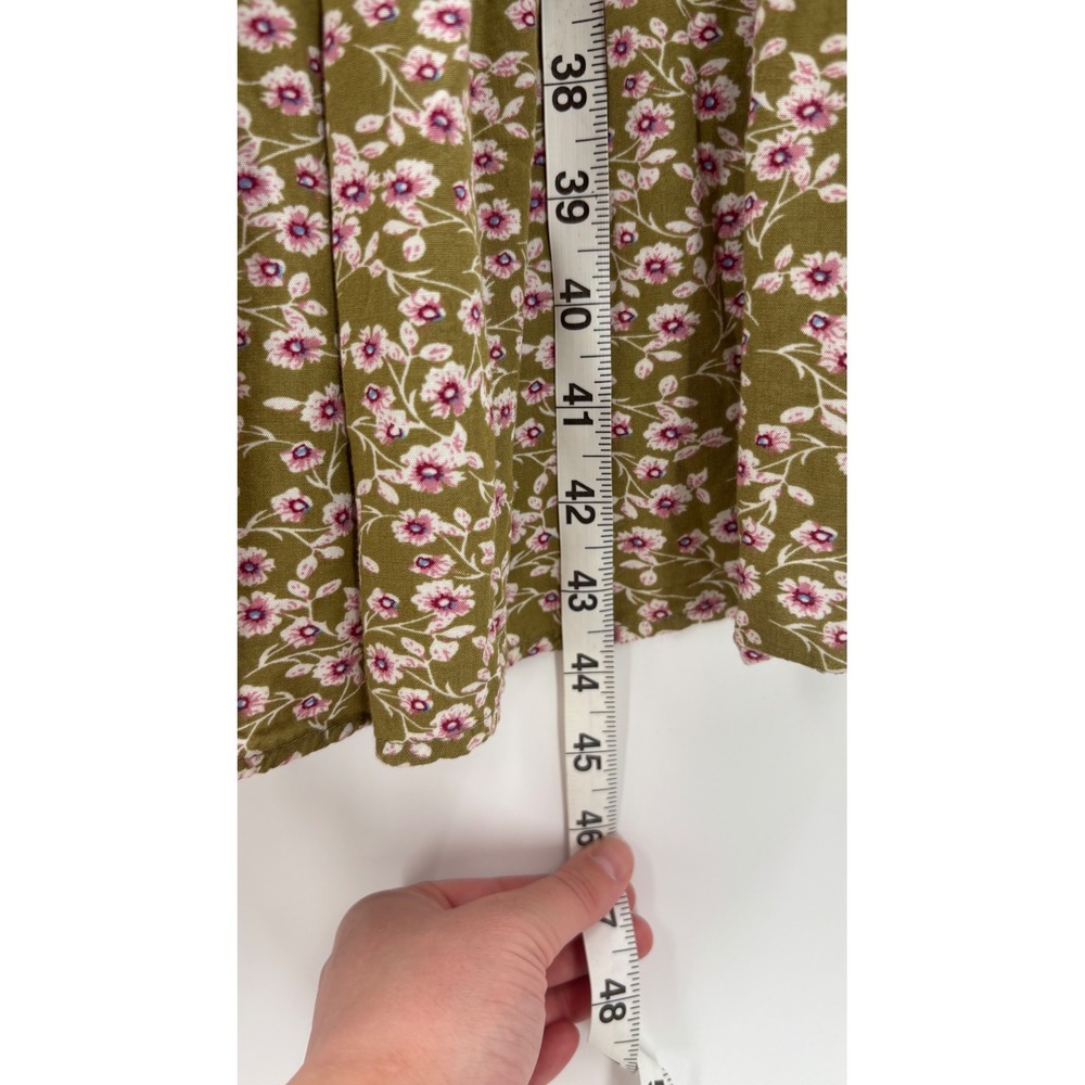 Prairie Dress Womens Small Olive Pink Floral Tiered Midi Cottagecore Puff Sleeve - Picture 8 of 14